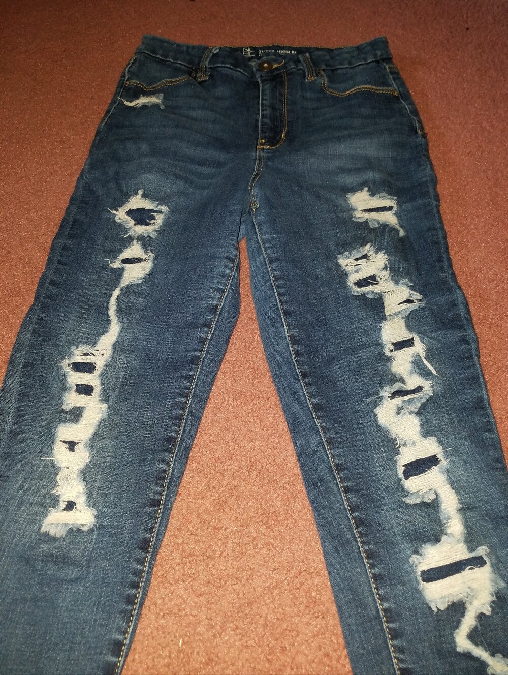 "Faux" Distressed Skinny Jeans - Picture 2 of 5